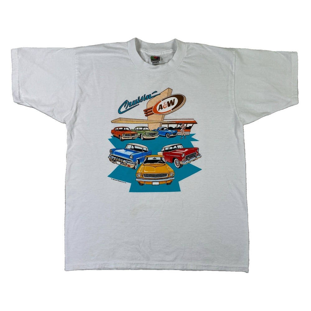 Vintage A&W Root Beer Cruisin T-Shirt Adult Large White 1995